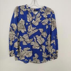 LC Waikiki Classic Blue Floral V-Neck Long Sleeve Blouse EU 36
